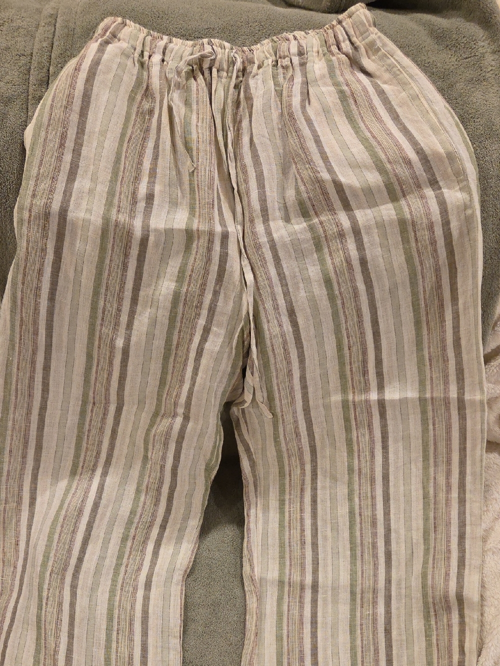 Eskandar Women's Striped Linen Cropped Pants in Ivory, Green, Brown, Size 0